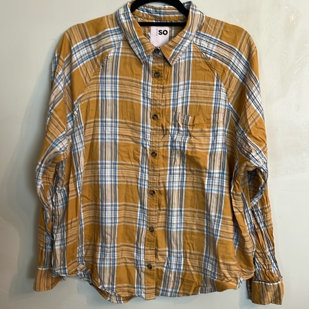 SO Mustard and Blue Plaid Women's Top